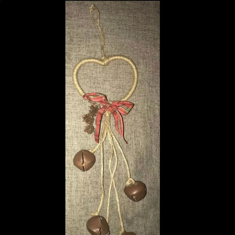 Holiday Autumn Fall Christmas Decor Tweed-Wrapped Heart Mini Pinecones Hanging